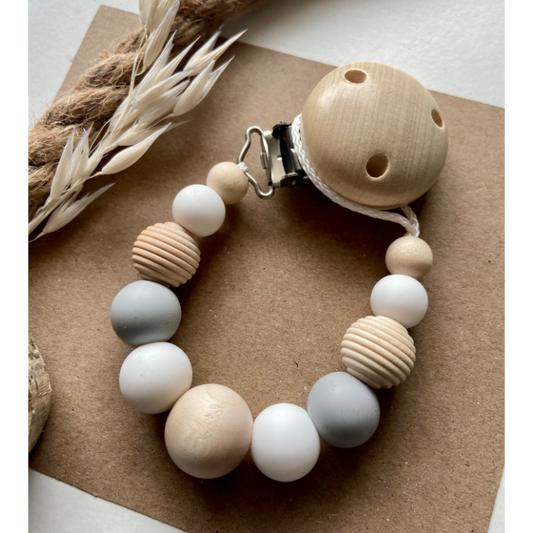 Speenketting | hout | Natuur | Meisje | jongen | Wit | Bruin | Beige | geboorte | Doop | Geschenk